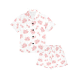 Pink sakura cherry blossom pattern Kids' Boys' Girls' V-Neck Short Pajama Set