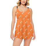 Engine Piston Orange Background Pattern Design 05 Chest Sexy Pleated Two Piece Swim Dress
