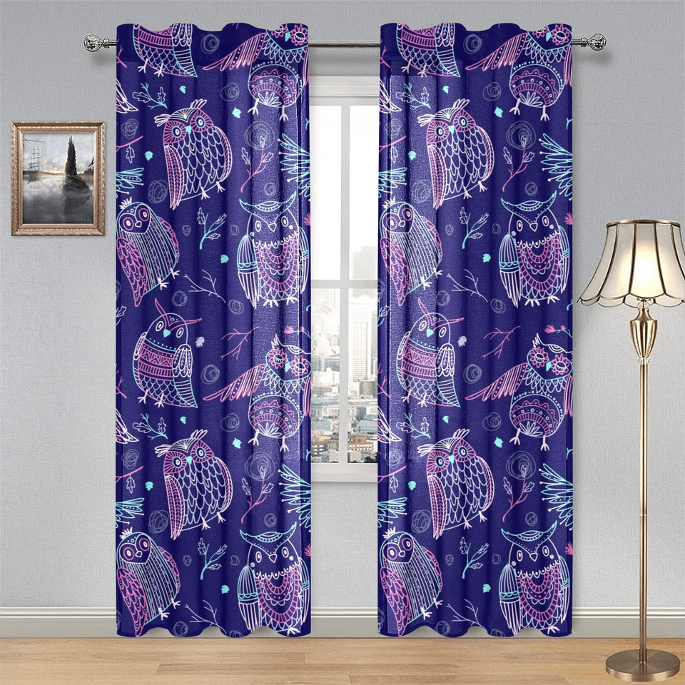 Cute owls pattern boho style ornament Gauze Curtain