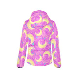 Moon pink rose background Women's Padded Hooded Jacket