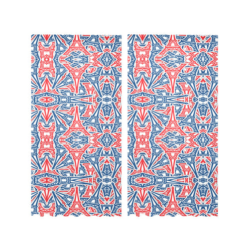 Blue Red Eiffel Tower Pattern Print Design 02 Gauze Curtain