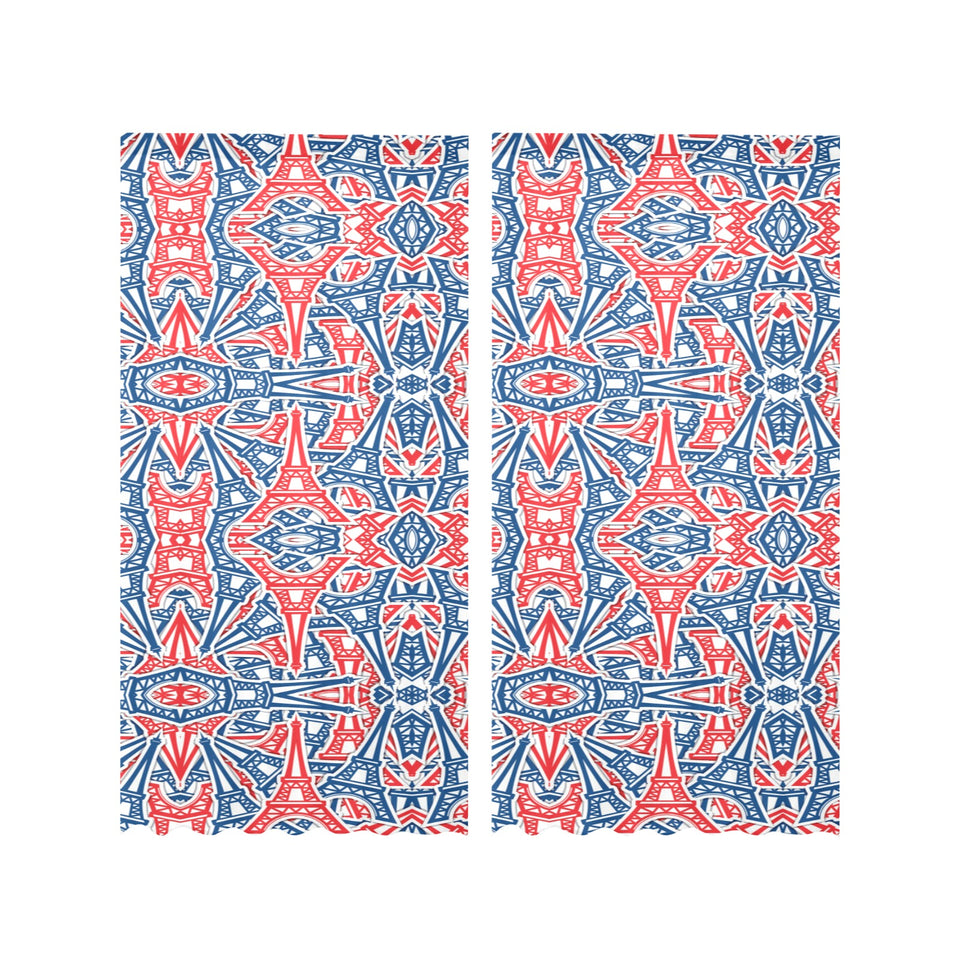 Blue Red Eiffel Tower Pattern Print Design 02 Gauze Curtain