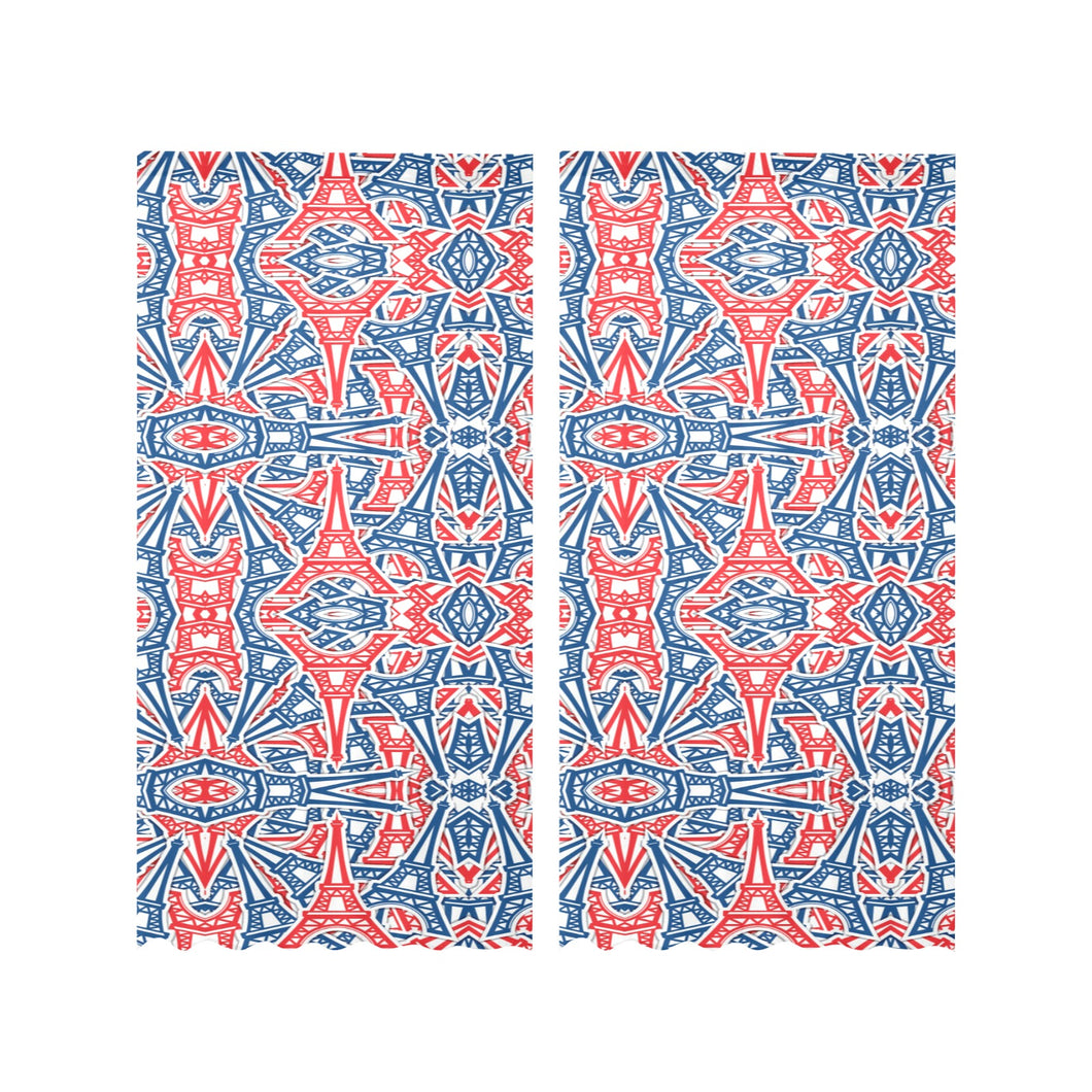 Blue Red Eiffel Tower Pattern Print Design 02 Gauze Curtain