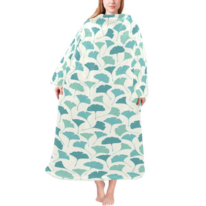 Green ginkgo leaves pattern Blanket Robe with Sleeves