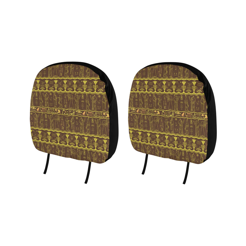 Egypt Hieroglyphics Pattern Print Design 03 Car Headrest Cover