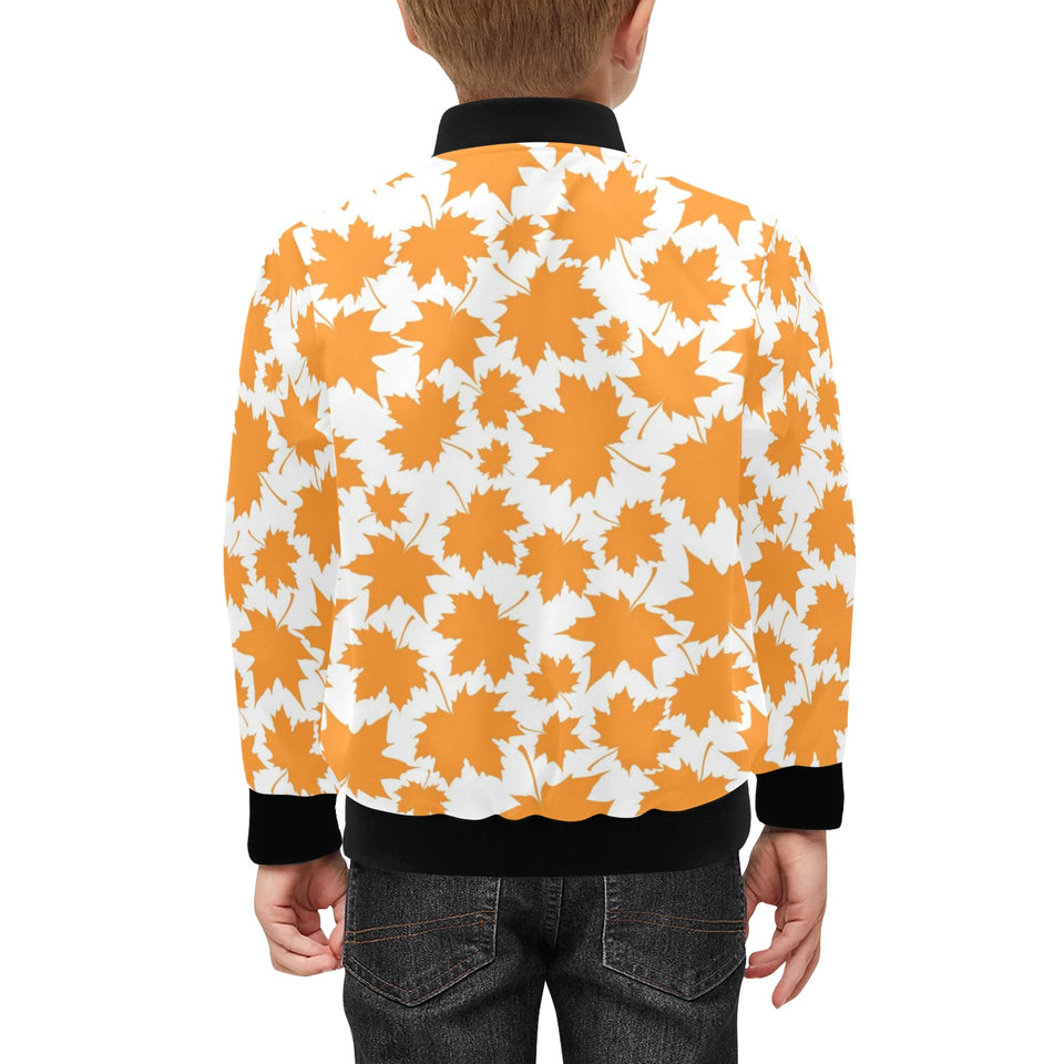 Orange Maple Leaf pattern Kids' Boys' Girls' Bomber Jacket
