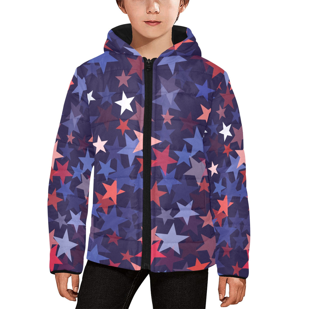 Red blue star pattern Kids' Boys' Girls' Padded Hooded Jacket
