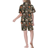 Skull rose humming bird flower pattern Kids' Boys' Girls' V-Neck Short Pajama Set
