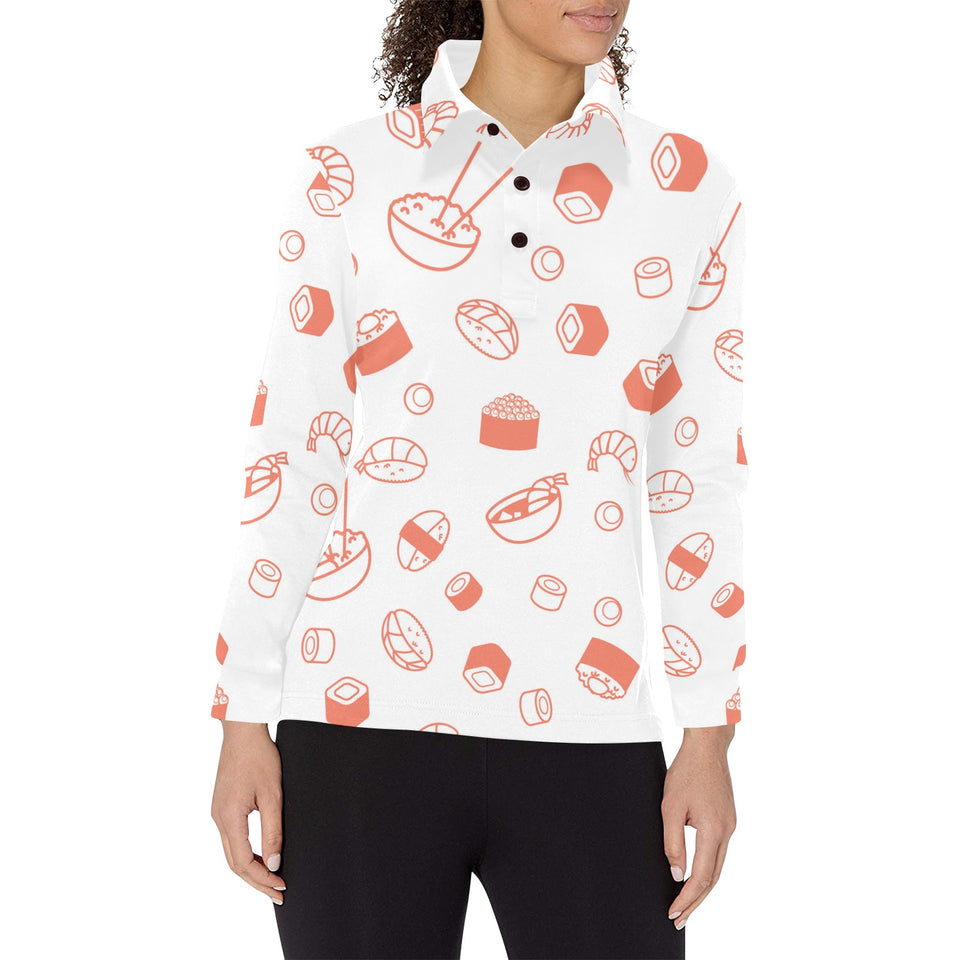 Sushi pattern Women's Long Sleeve Polo Shirt