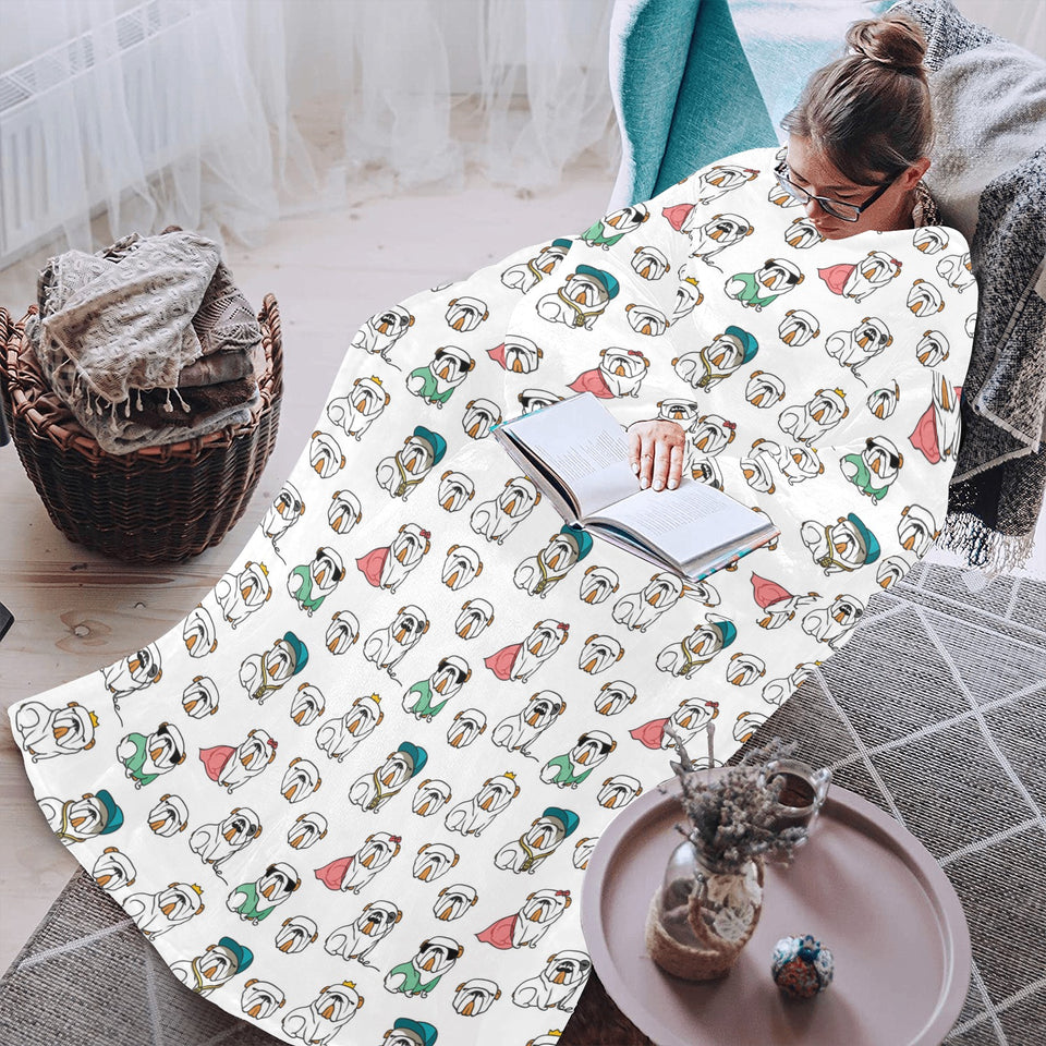 English Bulldog Pattern Print Design 03 Blanket Robe with Sleeves