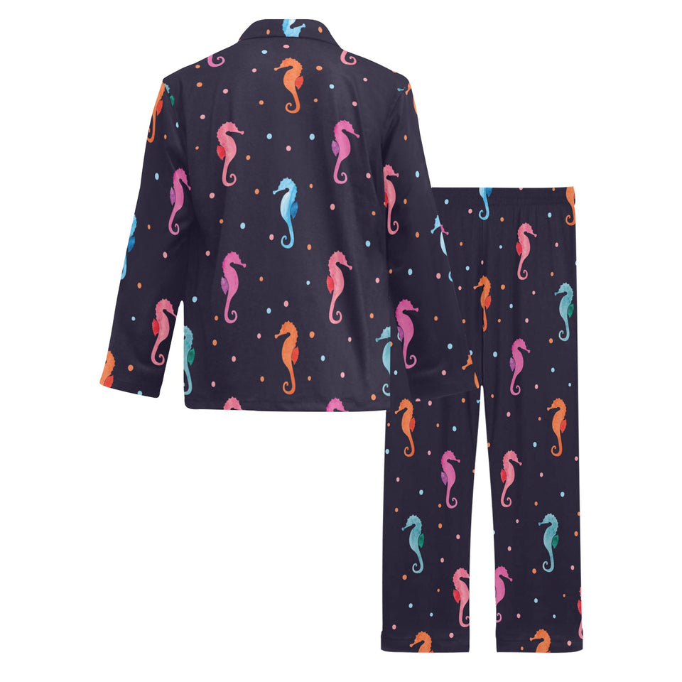 Watercolor colorful seahorse pattern Men's Long Pajama Set