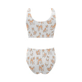 shiba inu dog pattern Chest Bowknot High Waisted Bikini Swimsuit