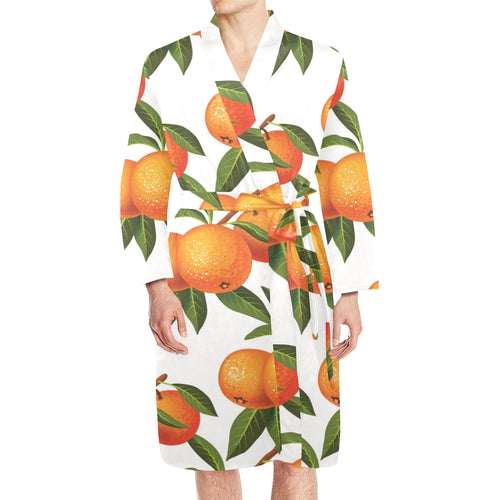 Oranges pattern background Men's Long Sleeve Belted Night Robe