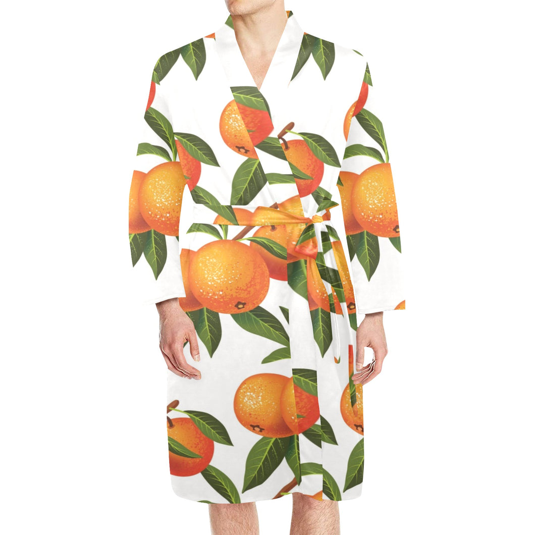 Oranges pattern background Men's Long Sleeve Belted Night Robe