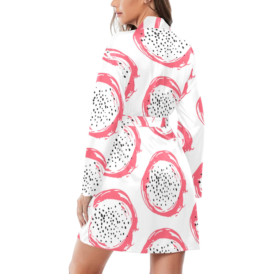 Hand drawn dragon fruit Women's Long Sleeve Belted Night Robe
