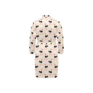 Ostrich Pattern Print Design 05 Men's Long Sleeve Belted Night Robe