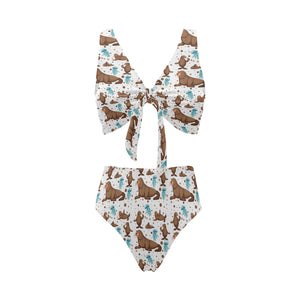 sea lion Seals jellyfish pattern Chest Bowknot High Waisted Bikini Swimsuit