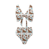 sea lion Seals jellyfish pattern Chest Bowknot High Waisted Bikini Swimsuit