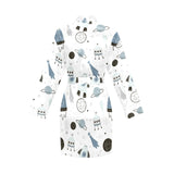 Hand drawn space elements space rocket star planet Women's Long Sleeve Belted Night Robe