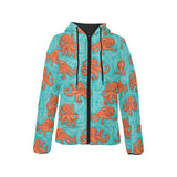 Octopus turquoise background Women's Padded Hooded Jacket