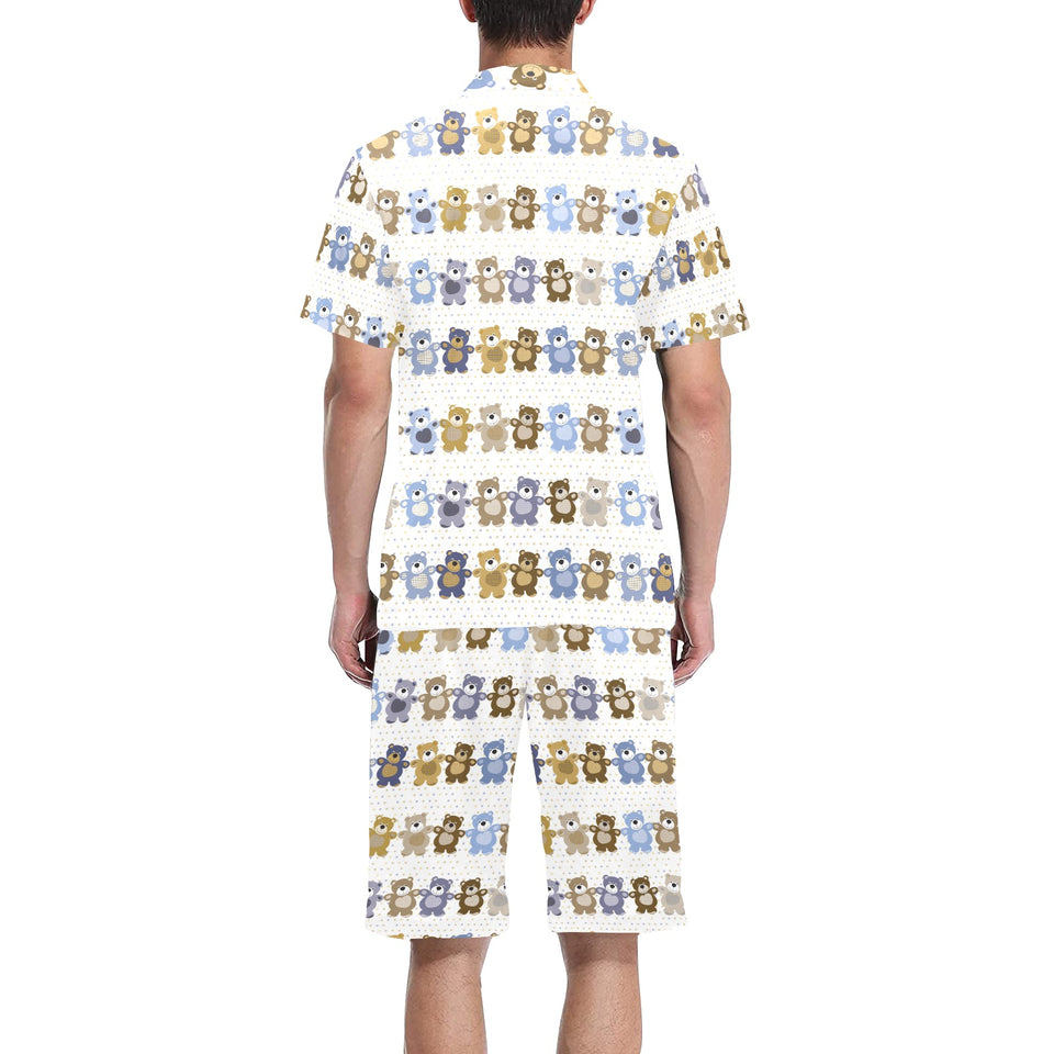 Teddy Bear Pattern Print Design 02 Men's V-Neck Short Pajama Set