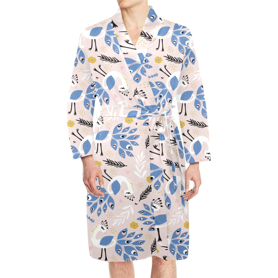 Cute peacock pattern Men's Long Sleeve Belted Night Robe