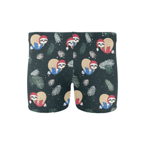 Cute sloths sleeping christmas ball santa hat patt Men's Swimming Trunks