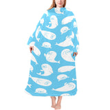 Cute white sea lion seals pattern Blanket Robe with Sleeves