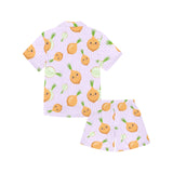 cute onions smiling faces purple background Kids' Boys' Girls' V-Neck Short Pajama Set