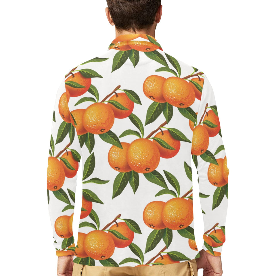 Oranges pattern background Men's Long Sleeve Polo Shirt
