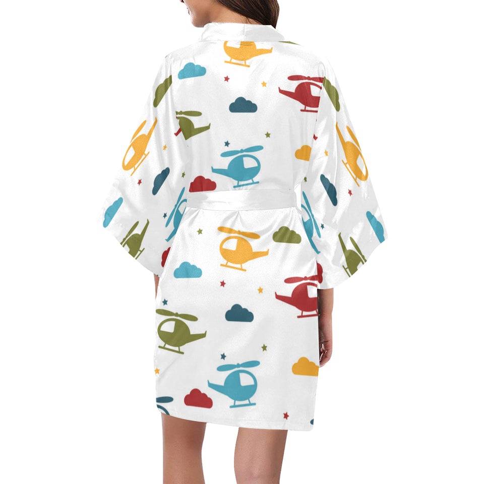 Colorful helicopter pattern Women's Short Kimono Robe