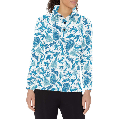 Coral Reef Pattern Print Design 01 Women's Long Sleeve Polo Shirt