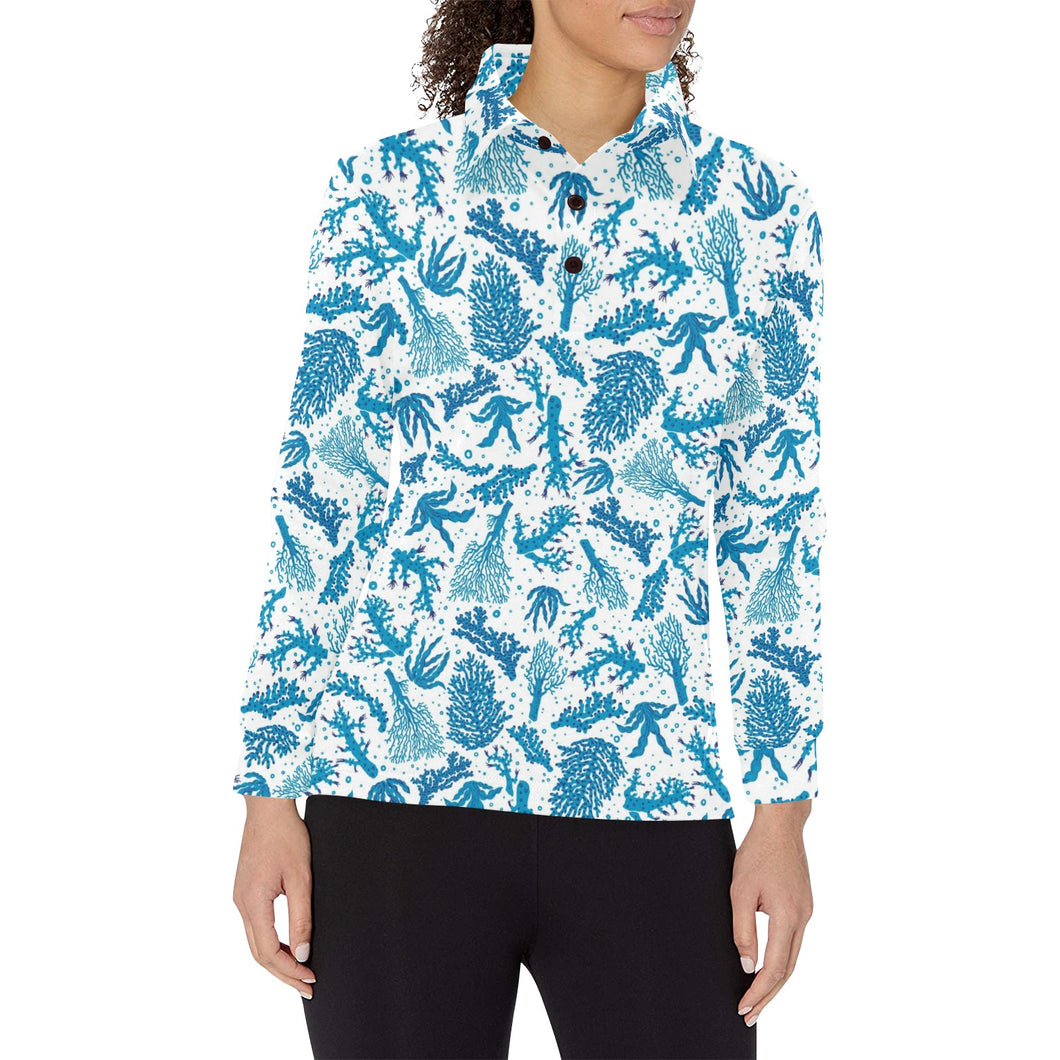 Coral Reef Pattern Print Design 01 Women's Long Sleeve Polo Shirt
