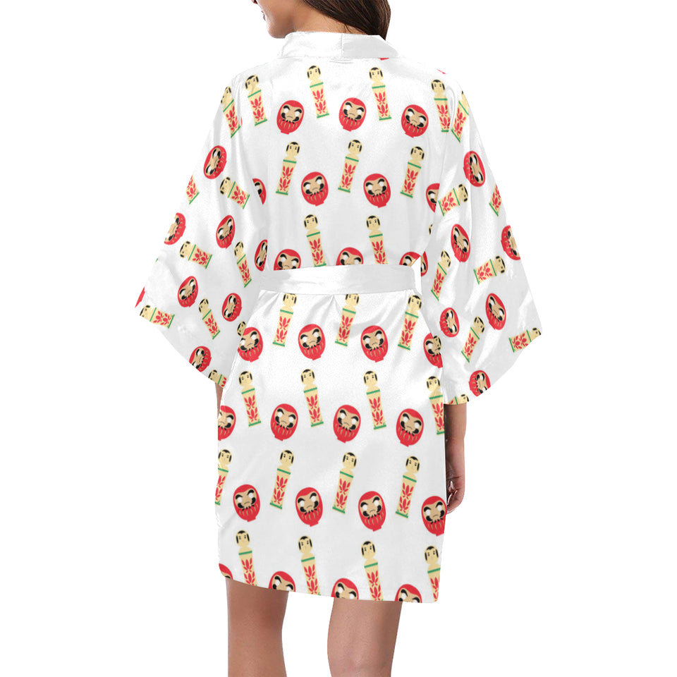 Daruma japanese wooden doll Women's Short Kimono Robe
