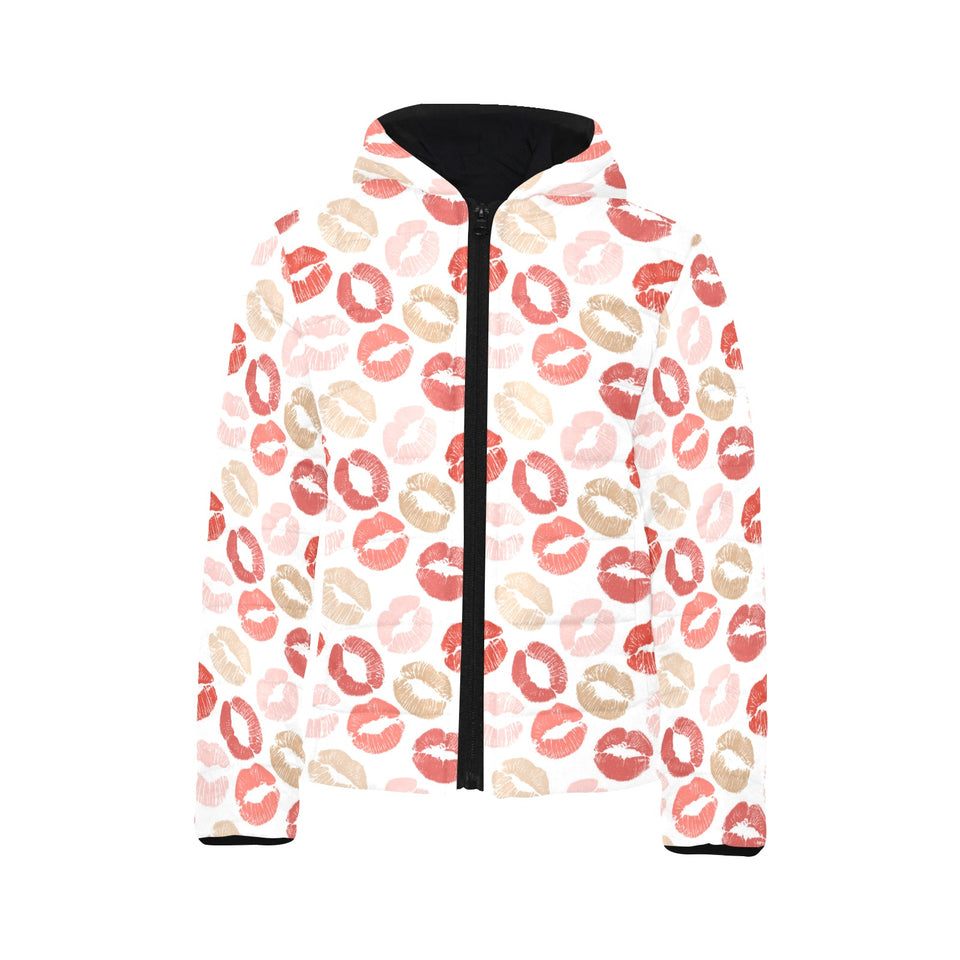 Lips Pattern Print Design 04 Kids' Boys' Girls' Padded Hooded Jacket