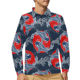 Koi Fish Carp Fishs hand drawn japanese art Men's Long Sleeve Polo Shirt
