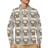 Happy pug pattern Men's Long Sleeve Polo Shirt