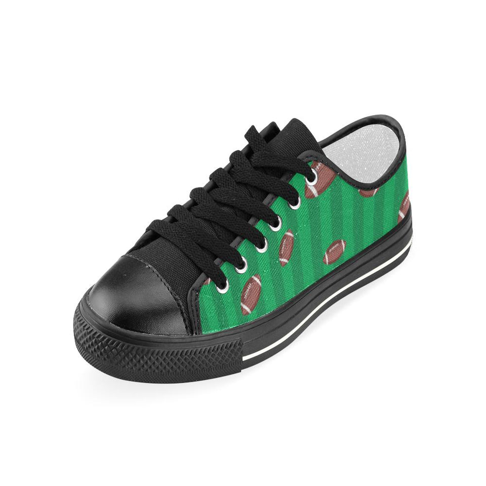 American football ball field background Kids' Boys' Girls' Low Top Canvas Shoes Black