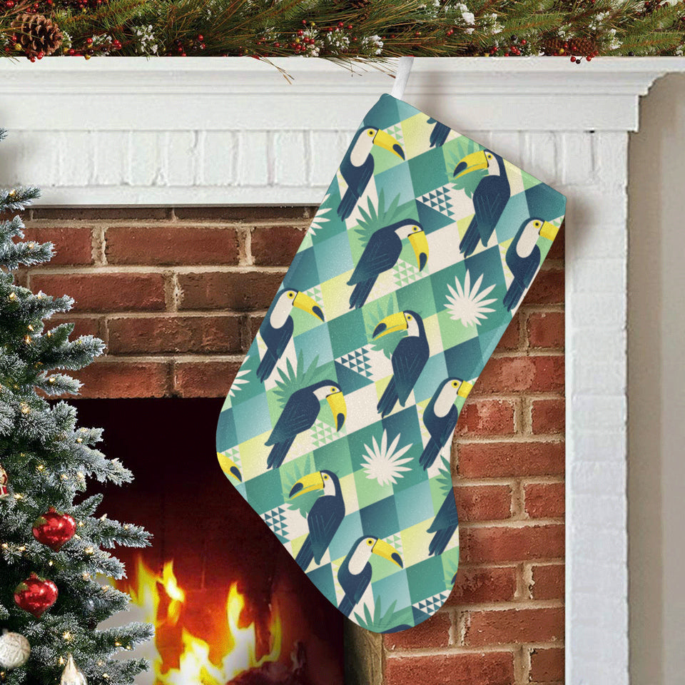 Toucan tropical leaves design pattern Christmas Stocking