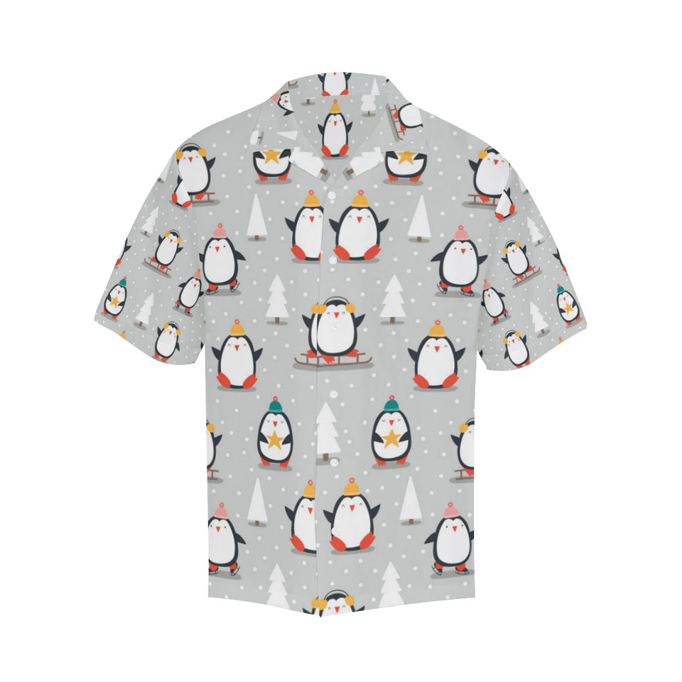 Cute Penguin christmas pattern Men's All Over Print Hawaiian Shirt