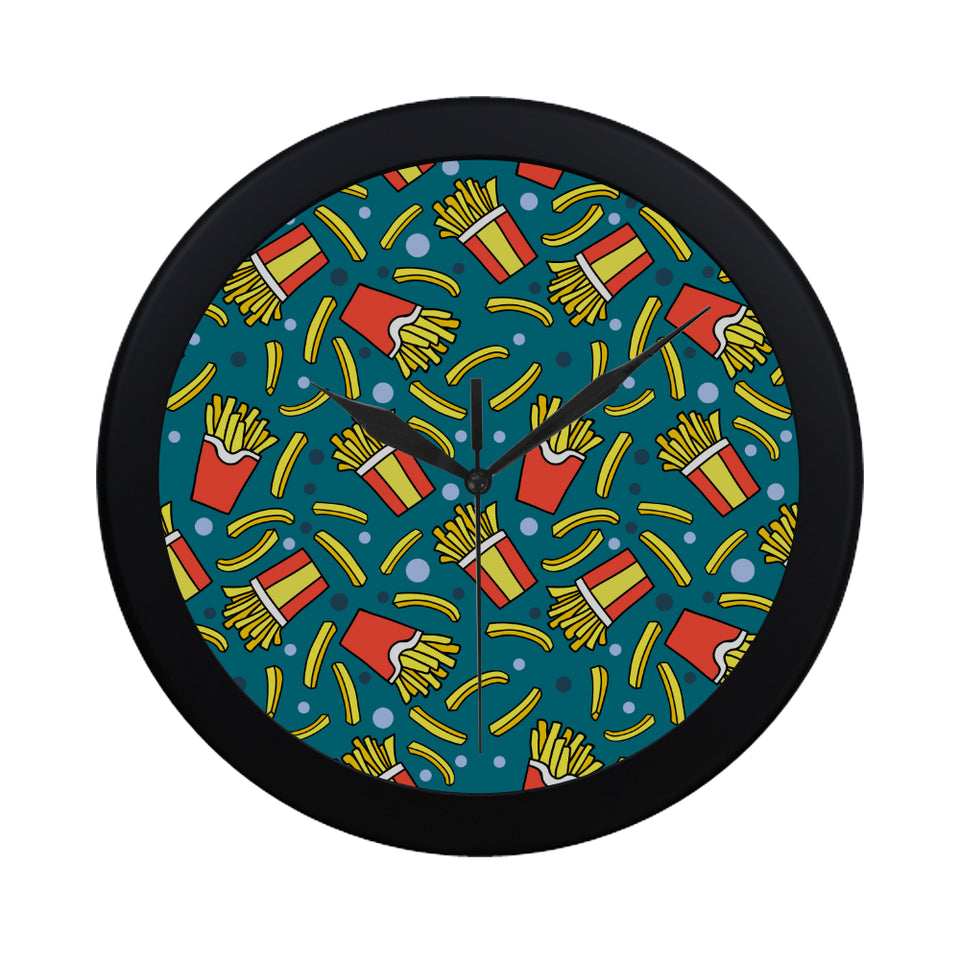 French fries red paper box pattern Elegant Black Wall Clock