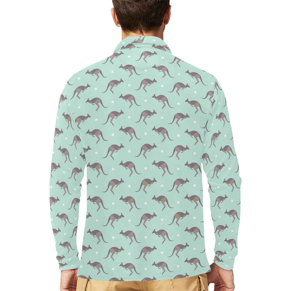 Kangaroo pattern background Men's Long Sleeve Polo Shirt