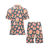Christmas gingerbread cookie pattern Men's V-Neck Short Pajama Set