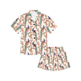 Peacock tropical flower pattern Kids' Boys' Girls' V-Neck Short Pajama Set