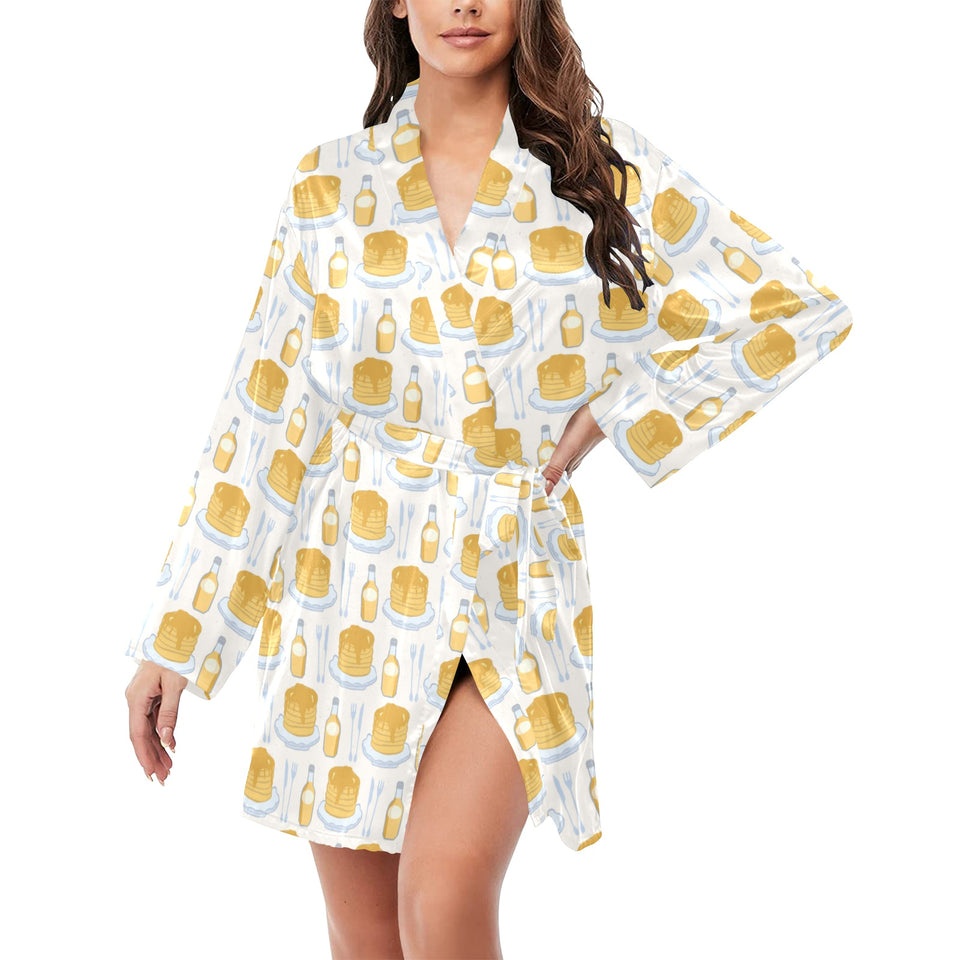 Pancake Pattern Print Design 05 Women's Long Sleeve Belted Night Robe