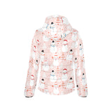 Cute snowman christmas tree snowpink background Women's Padded Hooded Jacket