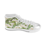 White orchid flower tropical leaves pattern Women's High Top Canvas Shoes White