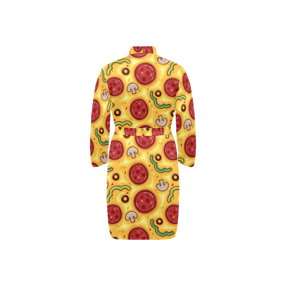 Pizza texture pattern Men's Long Sleeve Belted Night Robe