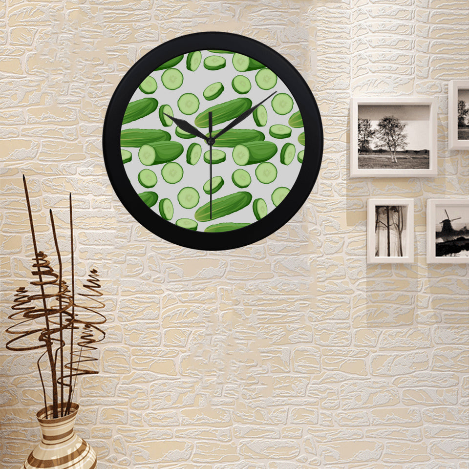 cucumber whole slices pattern Elegant Black Wall Clock