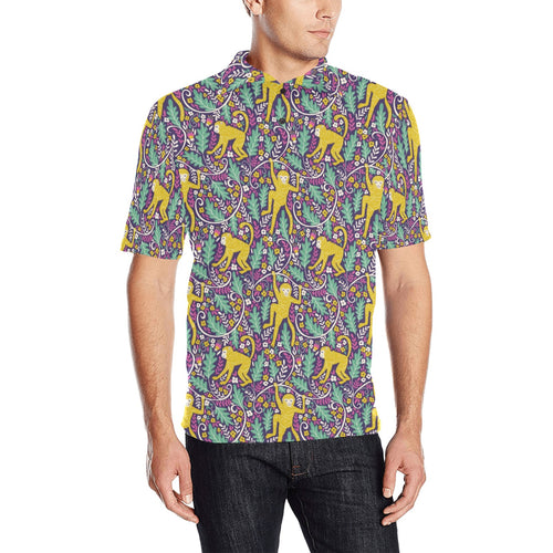 Cute yellow monkey leaves pattern Men's All Over Print Polo Shirt
